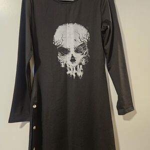 NWOT Skull Goth Long Sleeve Oversized Shirt Mini Dress